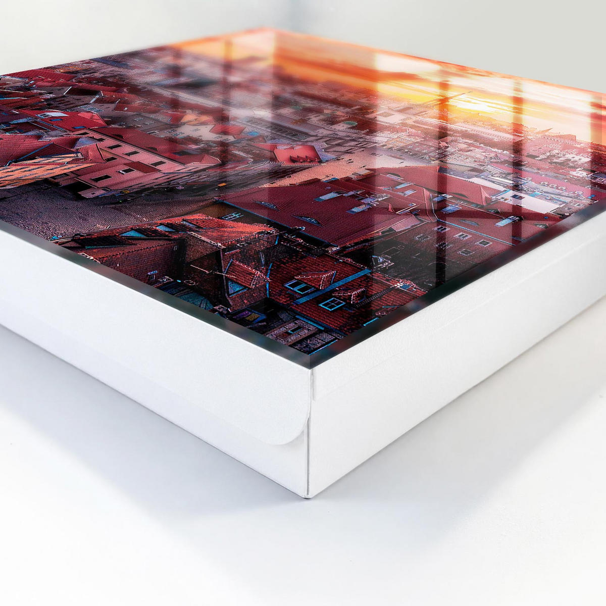 SCHLÜSSELBOX Weiß 30x30 cm – Türöffnung nach rechts - Sonnenuntergang - Orange, Metall (30/30/5cm) - TULUP