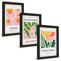 BILDER SET 3er Set - 20x30 cm Schwarzer Rahmen - Blumen und Blätter – moderne Poster - Schwarz, Kunststoff (20/30cm) - TULUP