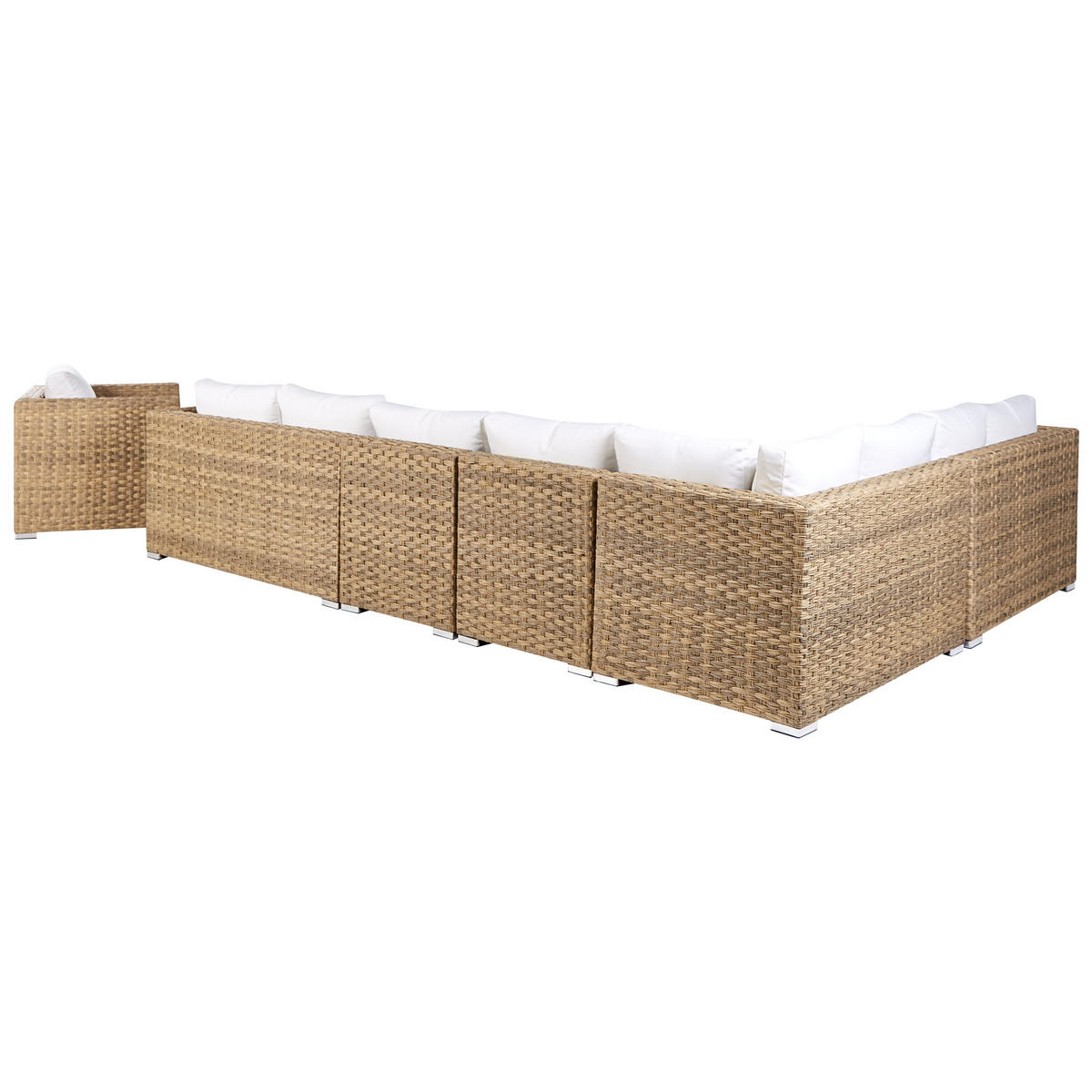 LOUNGE-SET 8-Sitzer hellbraun linksseitig modular Auflagen cremeweiß XXL - Creme, Kunststoff - Beliani