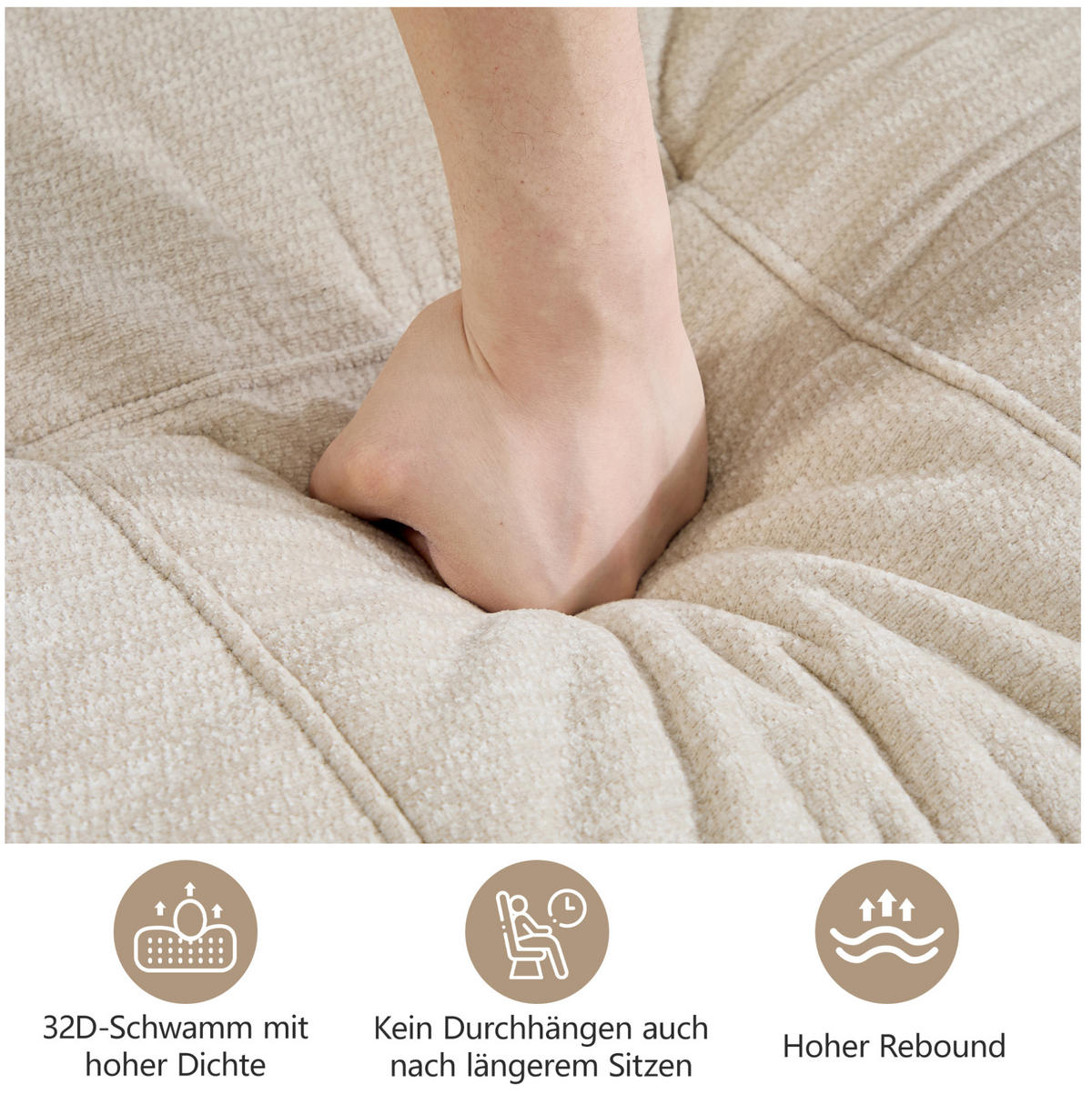 SOFA 264/160/68 cm in Beige aus Chenille mit Ottoman und flexiblem Design - Beige, Textil (160/68/264cm) - Flora Grace