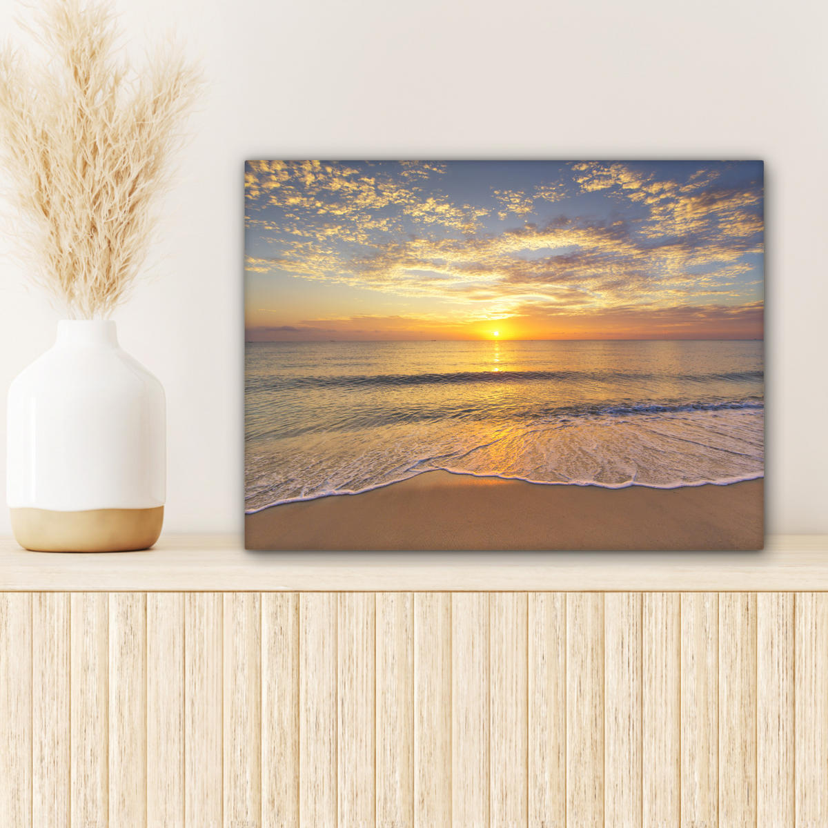 LEINWANDBILD Strand - Sonnenuntergang - Meer Wandbild 40x30 cm - Gelb, Textil (40/30cm) - MuchoWow