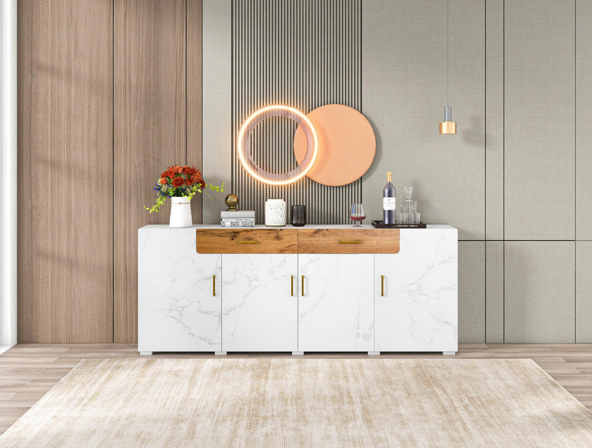 SIDEBOARD 208/39,5/80 cm mit 4 Türen und 2 Schubladen, viel Stauraum aus Holzwerkstoff, Weiß - Weiß, Holzwerkstoff (208/80/39.5cm) - Redom