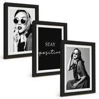 BILDER SET 3er Set - 20x30 cm Schwarzer Rahmen - Stilvolle Porträts von Frauen mit Brille - Schwarz, Kunststoff (20/30cm) - TULUP