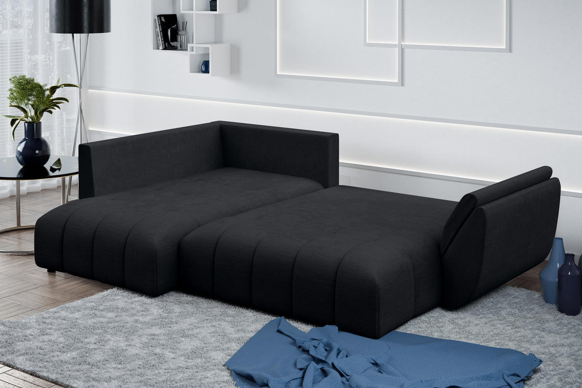 ECKSOFA L Form Corleone Schwarz 266/182/91 cm mit Schlaffunktion - Schwarz, Kunststoff/Textil (266/182cm) - AX Living