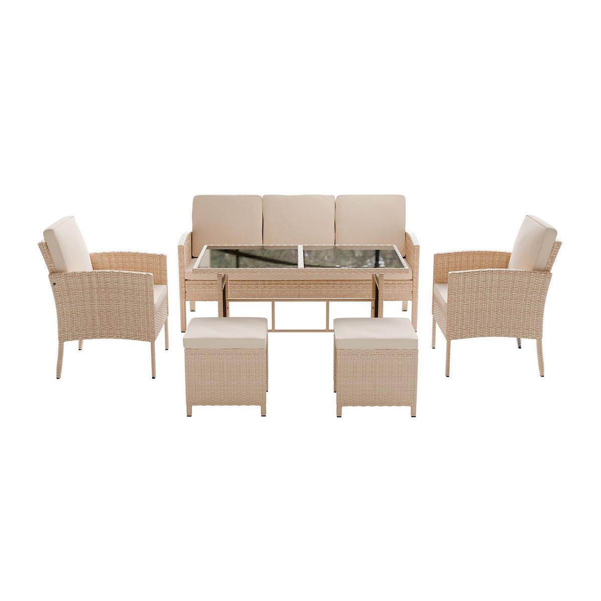 SITZGRUPPE Turin creme Polyrattan - Creme, Kunststoff/Metall - Juskys