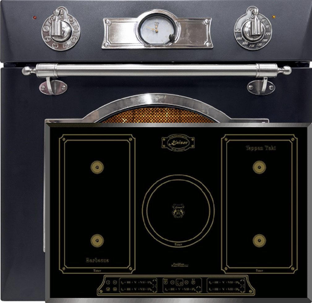 BACKOFEN-SET Elektro Einbau Backofen 60 cm EH 6355 Em Sil+KCT 7797 FI Em Induktionskochfeld 77cm - Schwarz, Metall (59.4/59.4/56.6cm) - Kaiser Küchengeräte