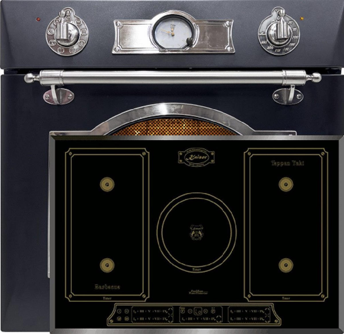 BACKOFEN-SET Elektro Einbau Backofen 60 cm EH 6355 Em Sil+KCT 7797 FI Em Induktionskochfeld 77cm - Schwarz, Metall (59.4/59.4/56.6cm) - Kaiser Küchengeräte