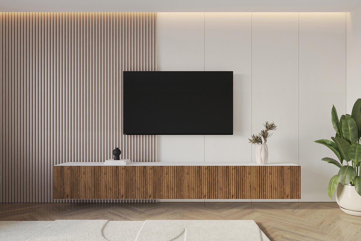 LOWBOARD NOA-2-W 3x100x40x41 cm - Weiß / Katania - Eiche Wotan, Holzwerkstoff (300/40/41cm) - ALTDECOR