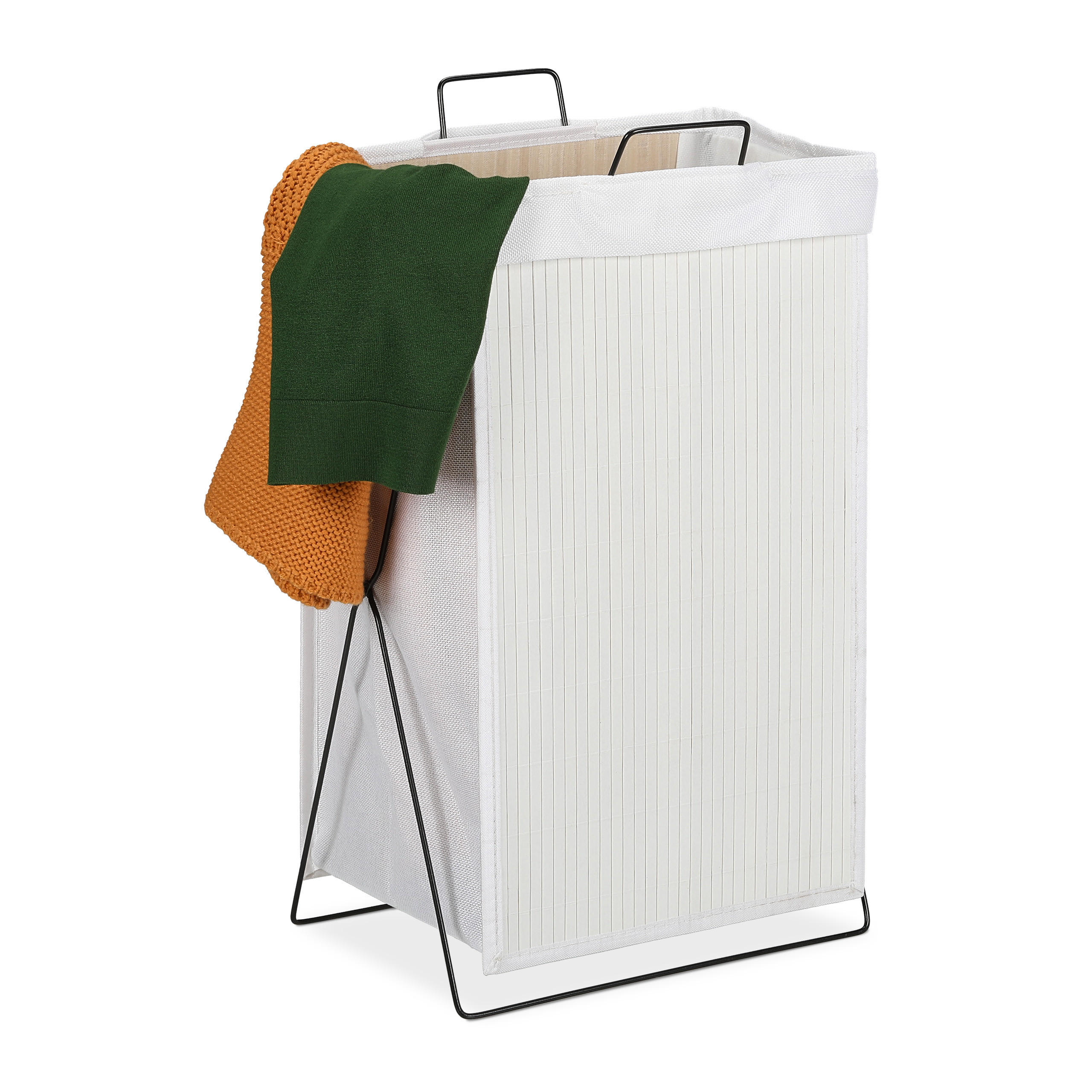 WÄSCHEKORB - Weiß, Holz/Textil (38/61/22cm) - Relaxdays