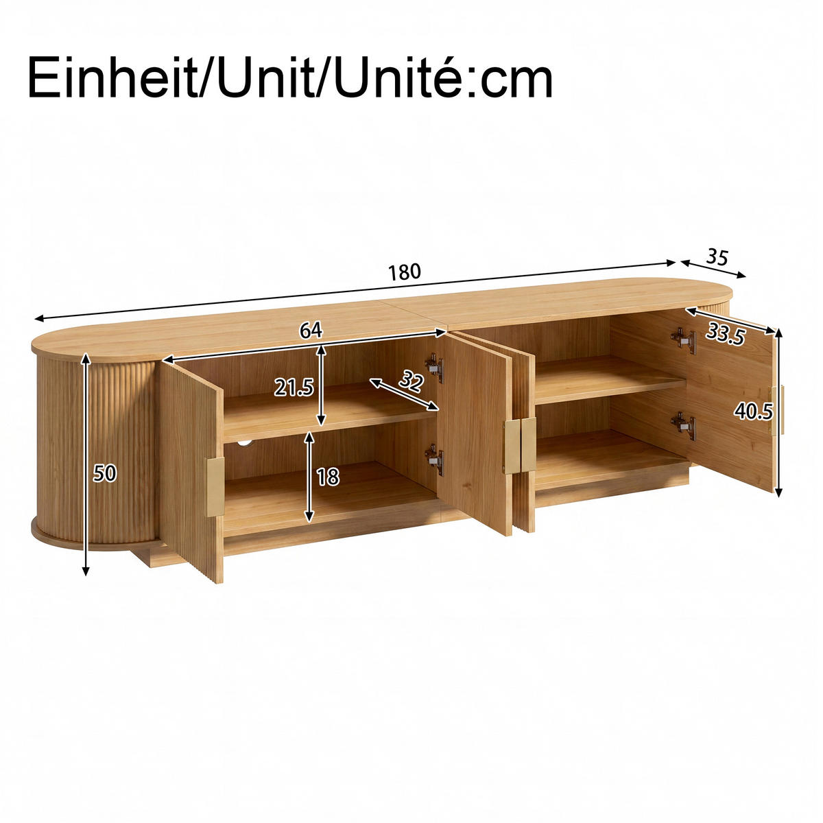 NÍZKÁ KOMODA Vlnitý Vzor MDF 4 Dveře Úložný prostor - přírodní, kompozitní dřevo (180/50/35cm) - FLIEKS
