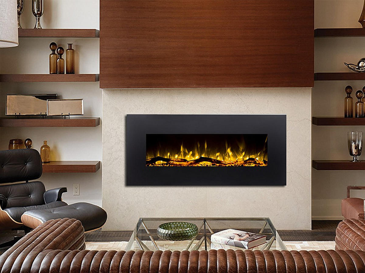 KAMIN - 110 cm x 14 cm - glas - schwarz Lalita - Schwarz, Glas/Metall (110/49/14cm) - Vente-Unique