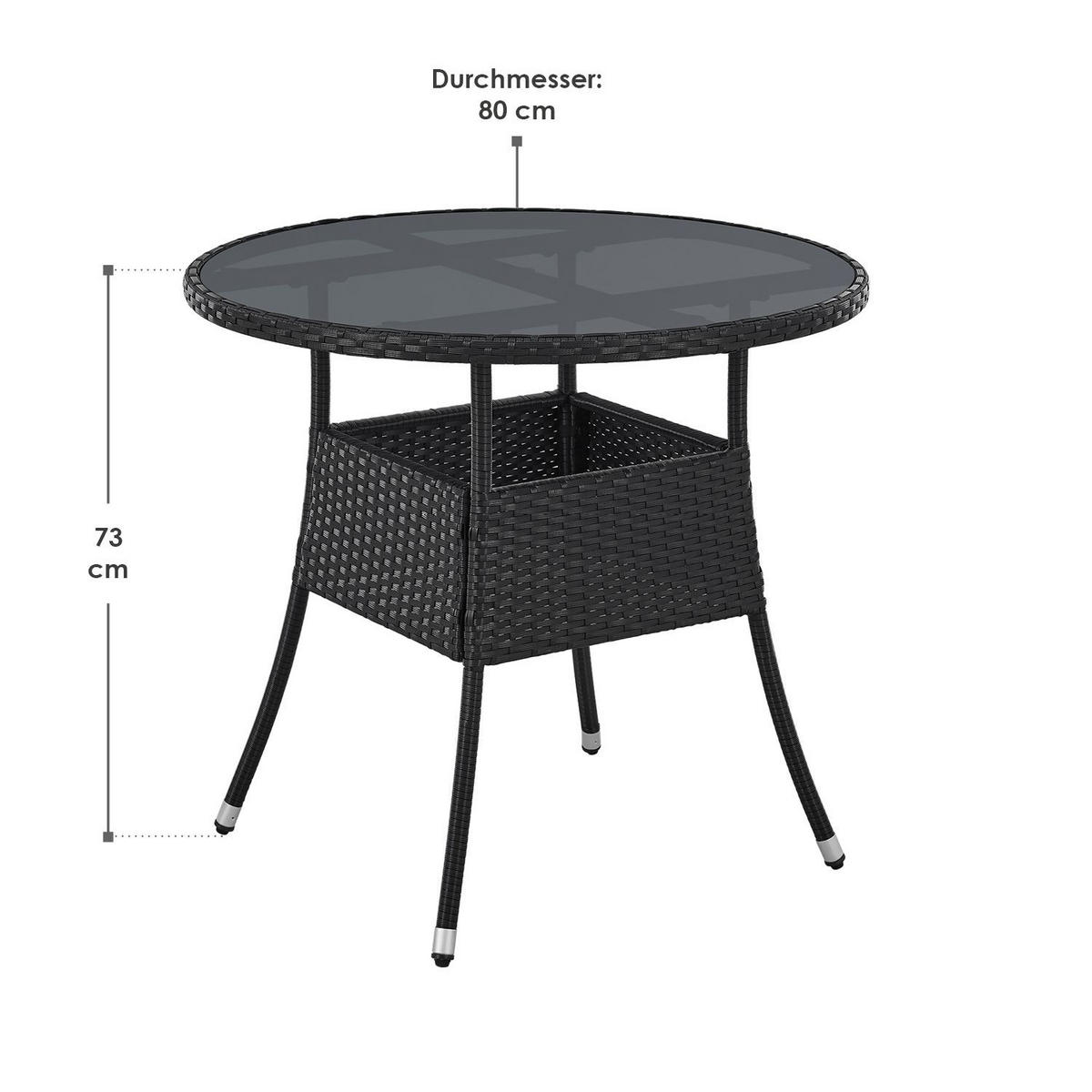 GARTENTISCH Yoro schwarz 80 cm - Schwarz, Kunststoff (80/80/73cm) - Juskys