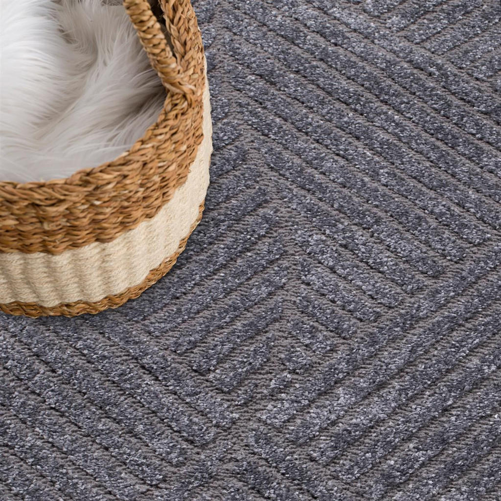 Thumbnail - carpet city Kurzflor-Teppich, Grau, Anthrazit, Textil, Grafikmuster, Rund, 120x120 cm, Oeko-Tex® Standard 100, Teppiche ...