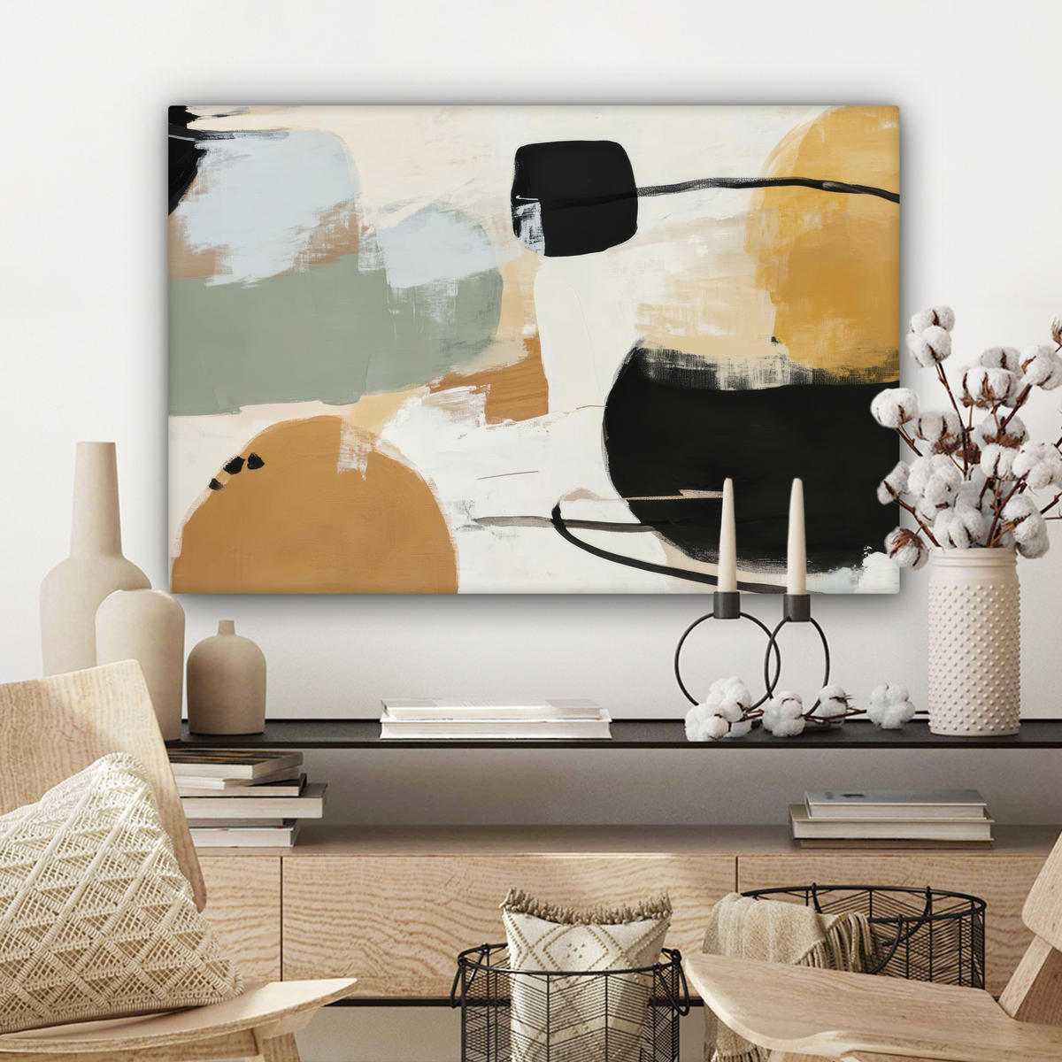 LEINWANDBILD Farbe - Abstrakt - Farben Gemälde 60x40 cm - Currygelb, Textil (60/40cm) - MuchoWow