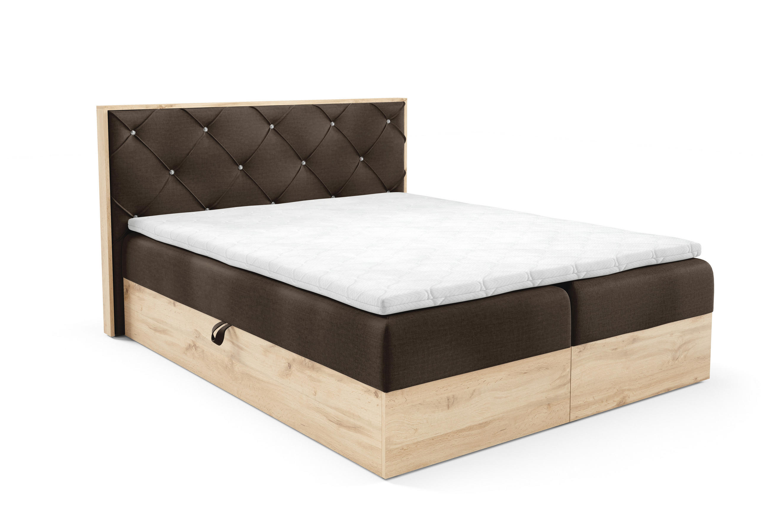 BOXBETT Holzoptik Sonoma Eiche mit Topper 120x200 cm Dunkelbraun - Dunkelbraun, Textil (120/200cm) - Home Collective