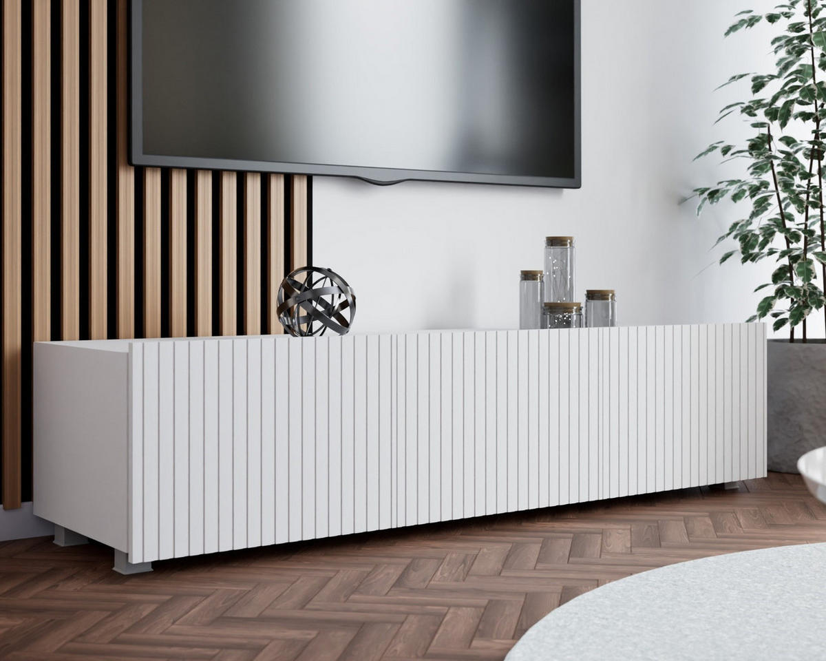 TV-LOWBOARD Kolder 150 cm Weiß mit geriffelten Fronten - Silberfarben/Weiß, Holzwerkstoff/Kunststoff (150/38/43cm) - Ravio