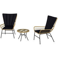 BALKONSET 3-teilig,50×50×40cm schwarz aus Rattan mit Kissen und Glas Tisch - Schwarz, Naturmaterialen - Modfu