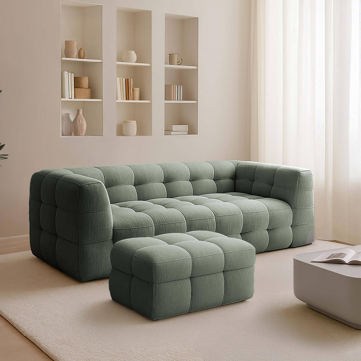 SOFA 3-Sitzer, Grün - Grün, Textil (174/69/228cm) - Oviala