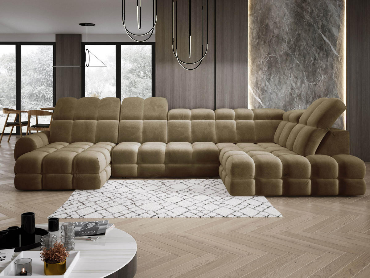 ECKSOFA TOLLO Salvador-stoff U-form 400x217x105 cm olivgrün - Olivgrün, Holz/Textil (217/400cm) - DomoHome