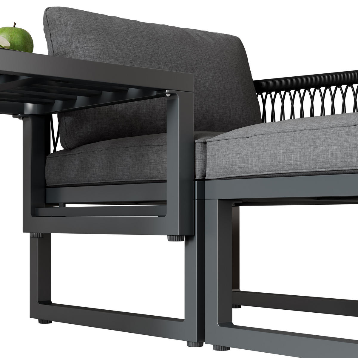 GARTENMÖBEL 66x60x64cm grau aus Aluminium und Rattan, mit Hocker - Grau, Metall - Modfu