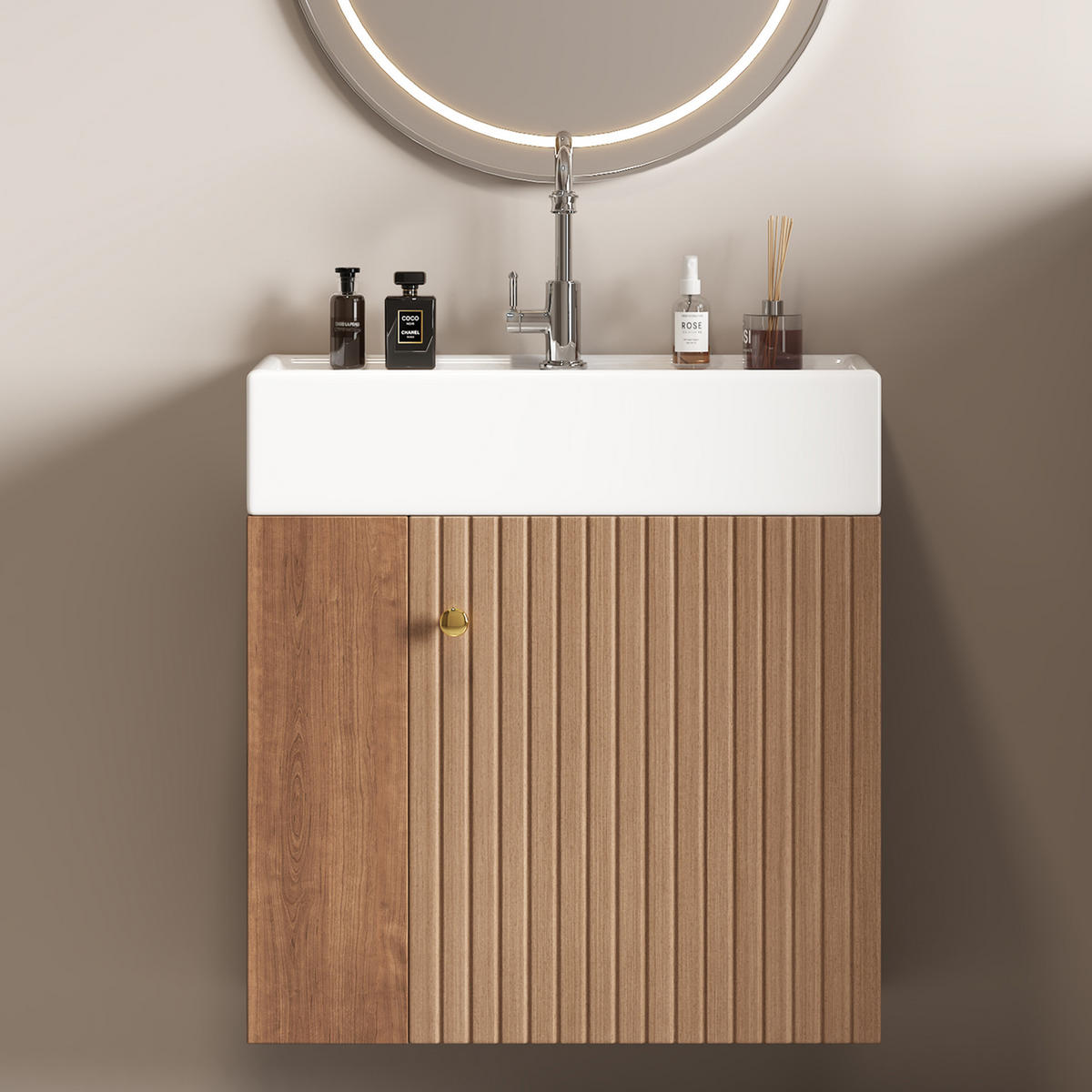 WASCHBECKENUNTERSCHRANK 55 cm mit Keramikbecken Braun - Braun, Holzwerkstoff (31/66.5/55cm) - Beauniv