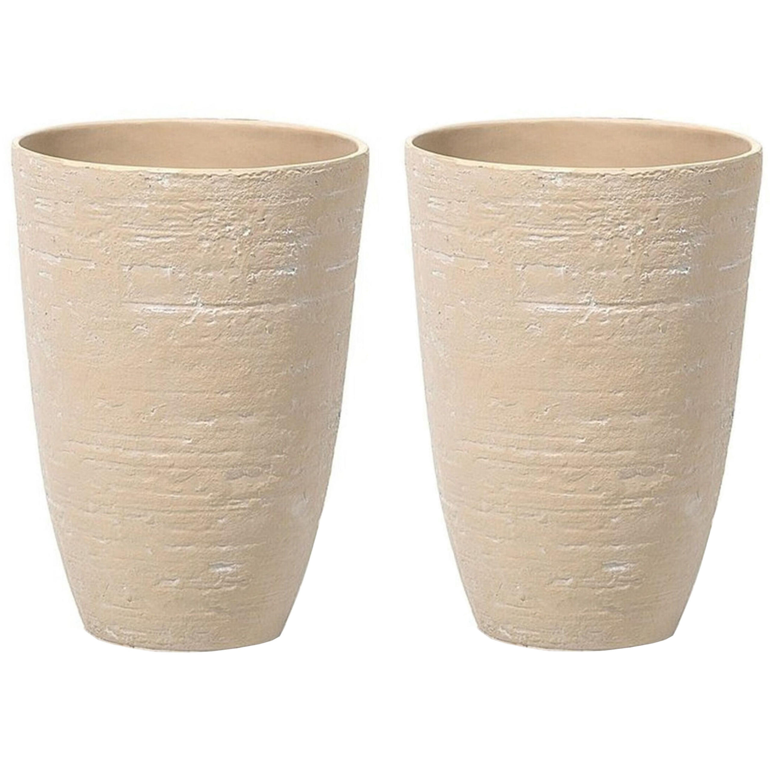 BLUMENTOPF 2er-Set sandbeige rund 35/35/50 cm Camia - Beige, Stein (50cm) - Beliani