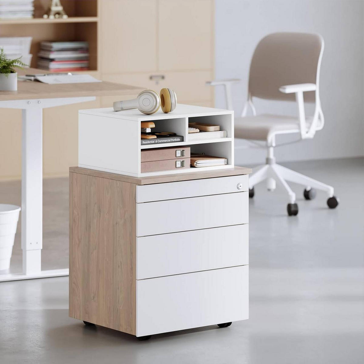 AKTENREGAL mit 3 Fächern,Druckerschrank, 47x22,5x40 cm, Weiß - Weiß, Holzwerkstoff (40/47/22.5cm) - Woltu