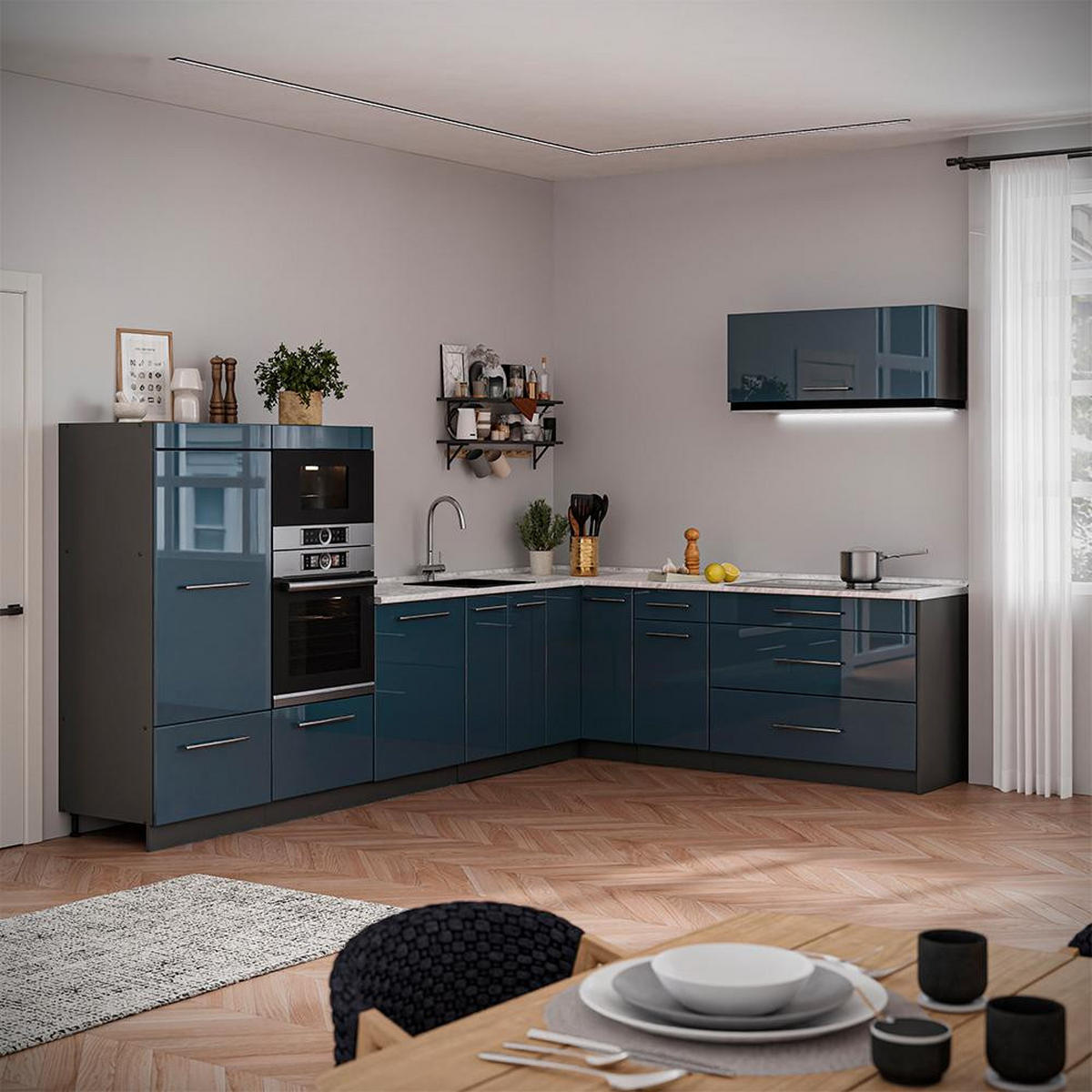 HÄNGESCHRANK Fame-Line, Dunkelblau Hochglanz/Anthrazit, 100 cm - Anthrazit/Dunkelblau, Holzwerkstoff (100/40/34.1cm) - Vicco