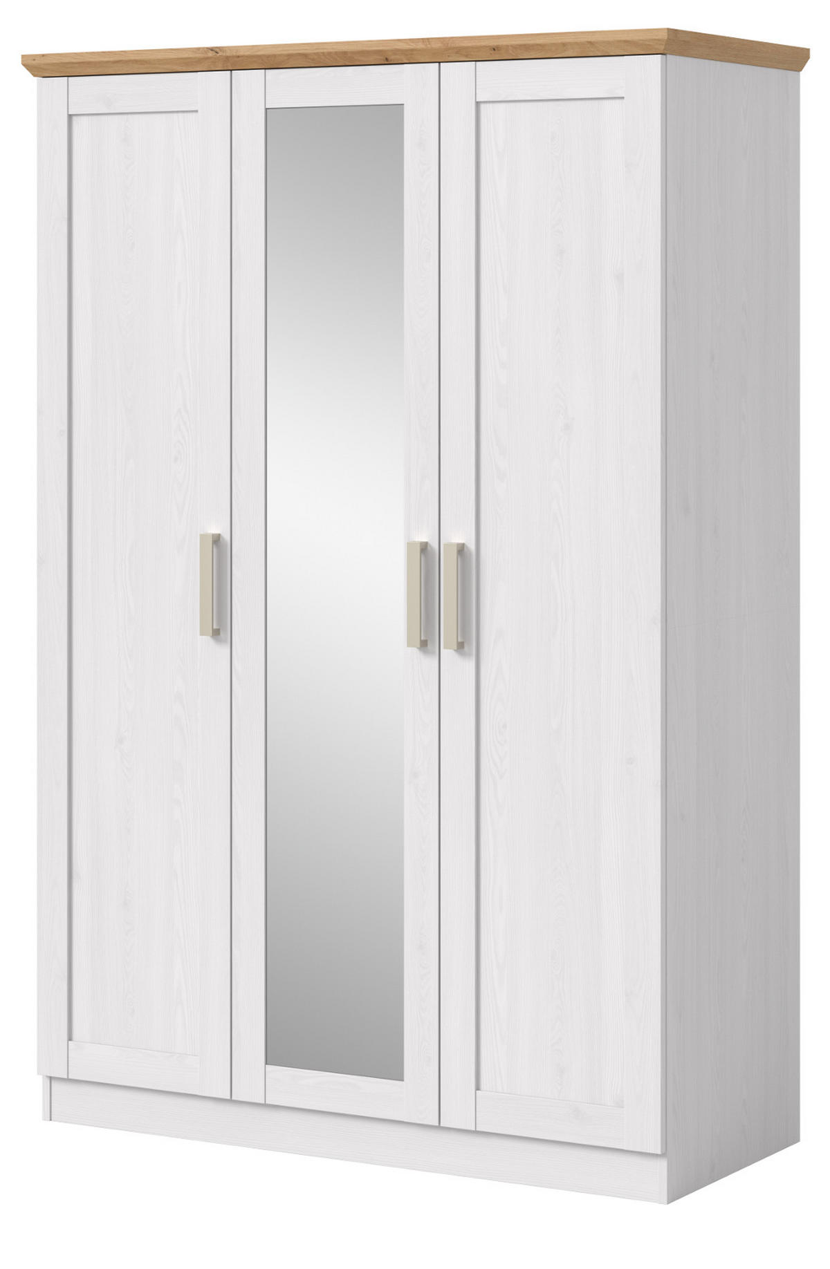 KLEIDERSCHRANK weiß Lärche, Eiche Artisan 3-türig 124 cm, Drehtürenschrank im Landhaus-Stil - Beige/Lärchefarben, Glas/Holzwerkstoff (124/185/54cm) - Inn.Furn
