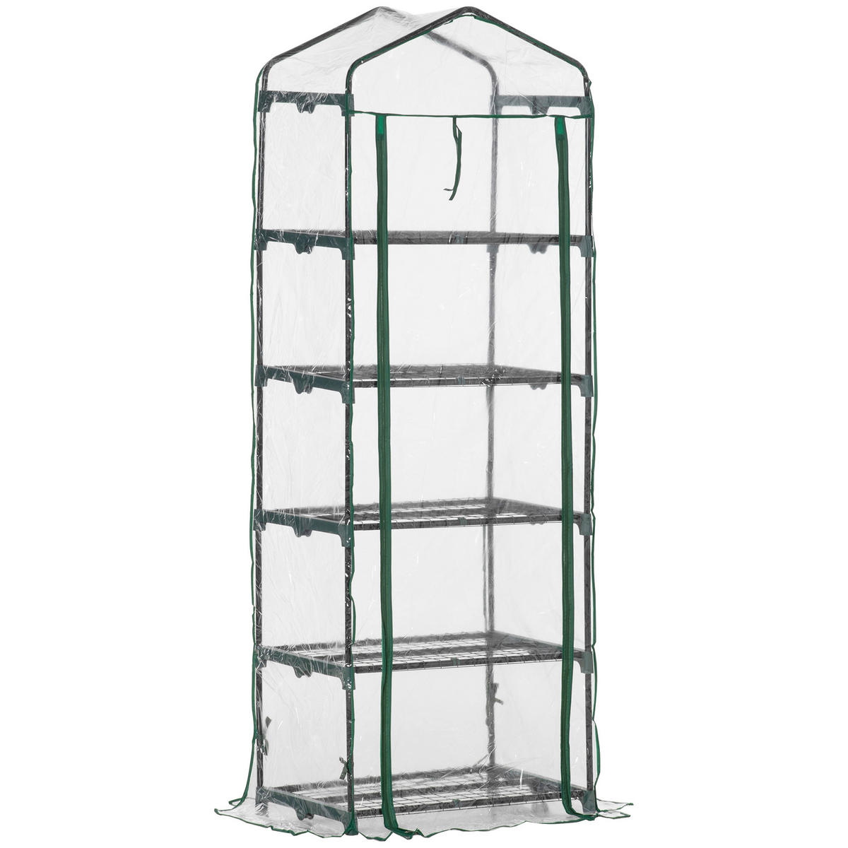 GEWÄCHSHAUS DE-05758 5 Ebenen, winterfest mit Rolltür Transparent - Transparent, Kunststoff/Metall (49/193/69cm) - ComfortXL