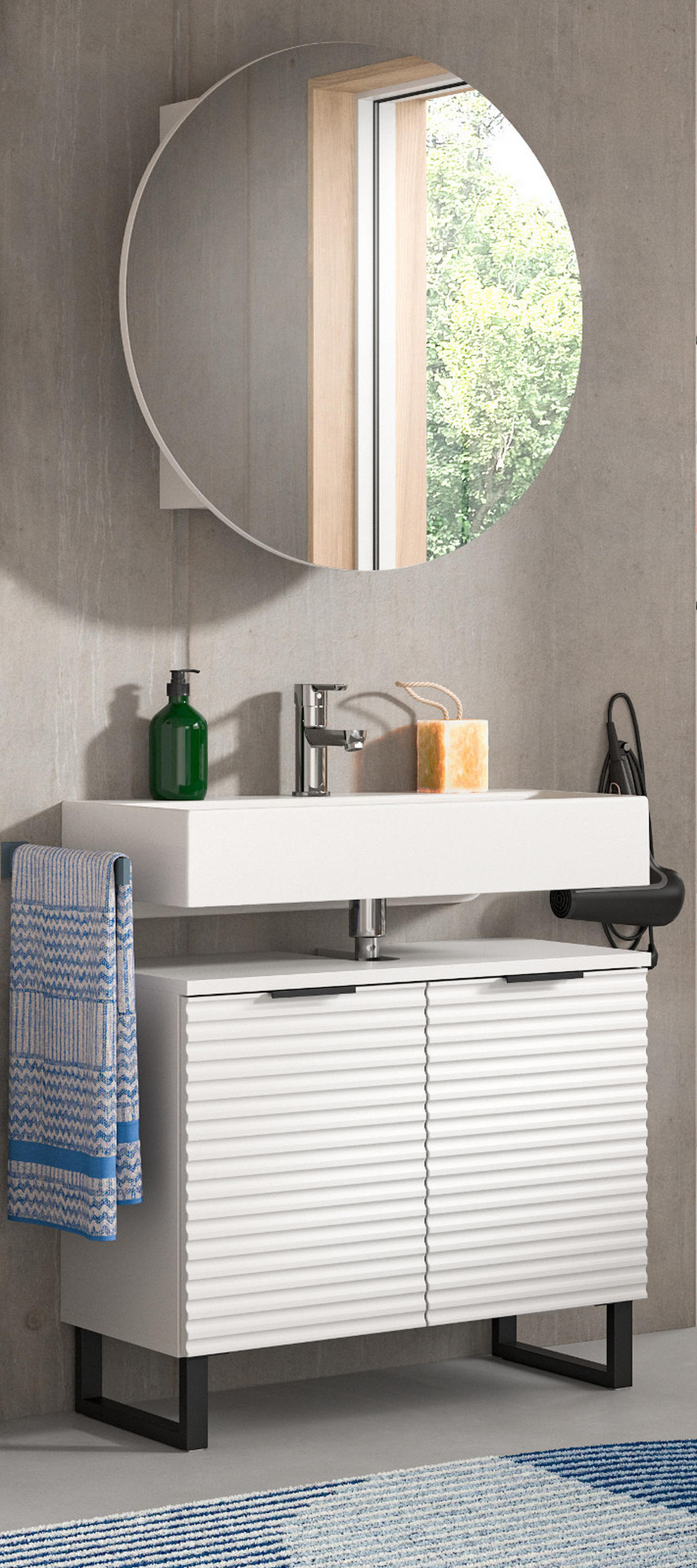 BADMÖBEL-SET 2-teilig weiß 70 cm, Badezimmer Set mit Soft-Close - Weiß, Glas/Holzwerkstoff (70/193/34cm) - Inn.Furn