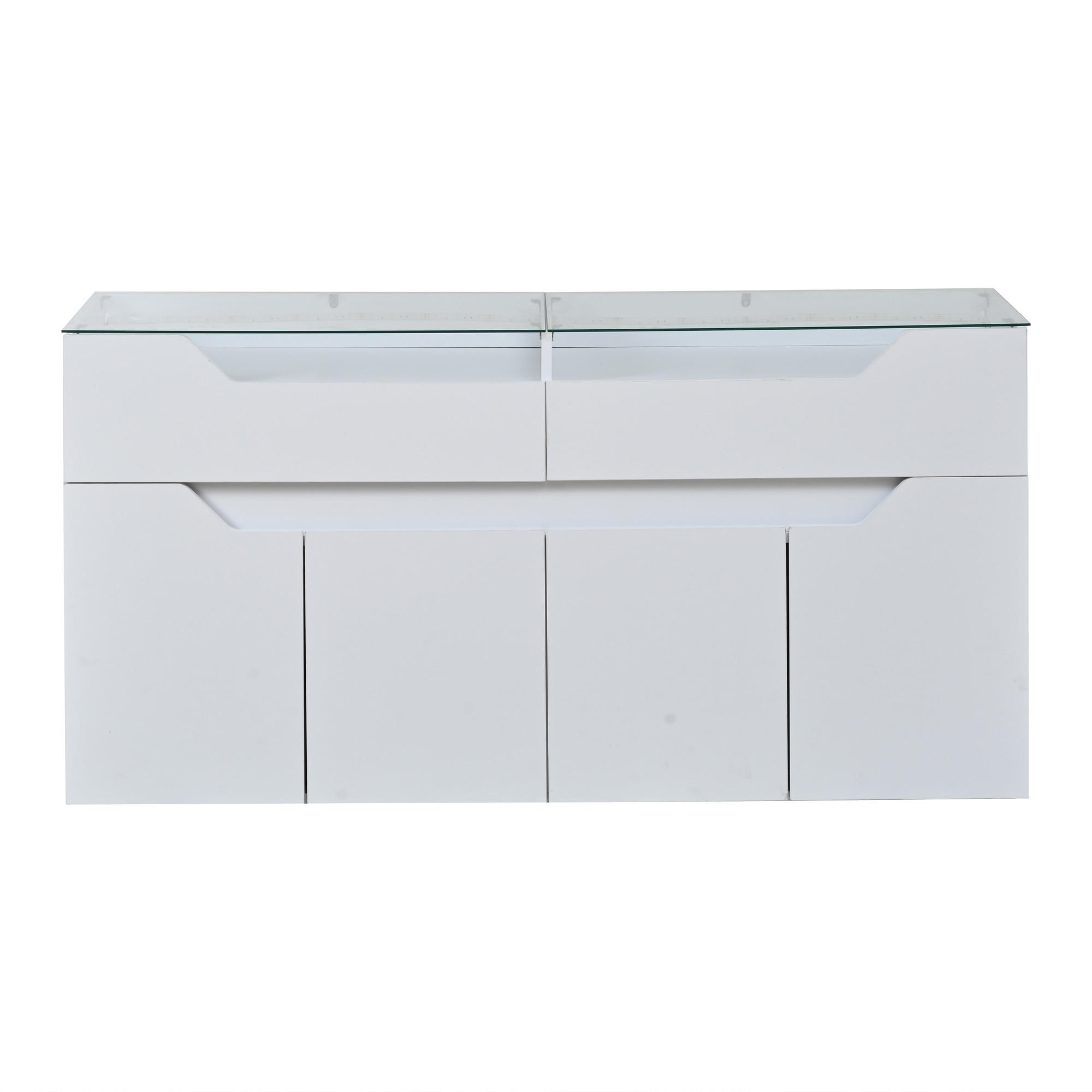 SIDEBOARD Weiß MDF 2 Schubladen Glasplatte 140cm Modern - Weiß, Holzwerkstoff (140/70/40cm) - FLIEKS