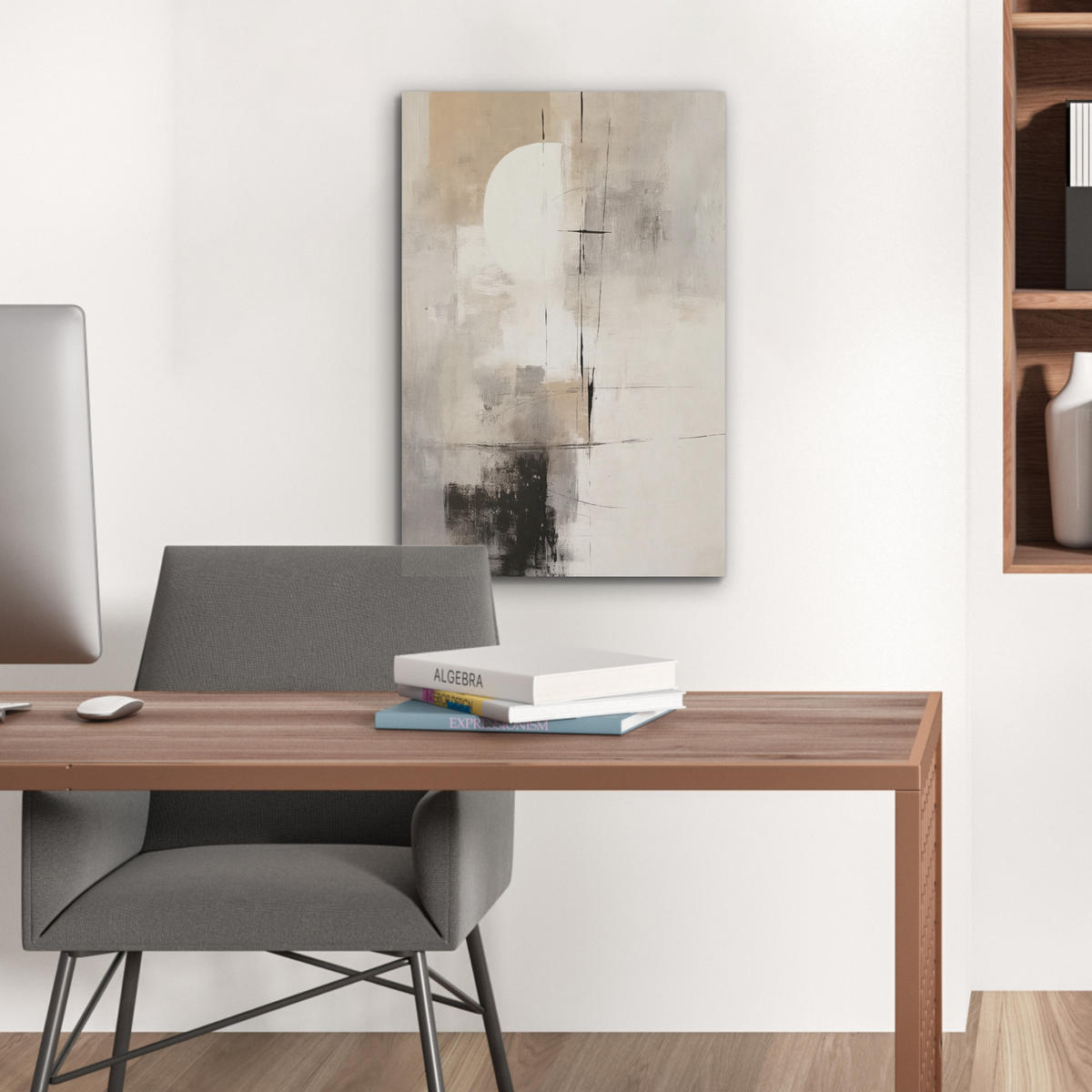 AKUSTIKBILD Abstrakt - Kunst - Grau Kunstdruck Schlafzimmer 50x70 cm - Hellgrau, Kunststoff (50/70/0.9cm) - MuchoWow