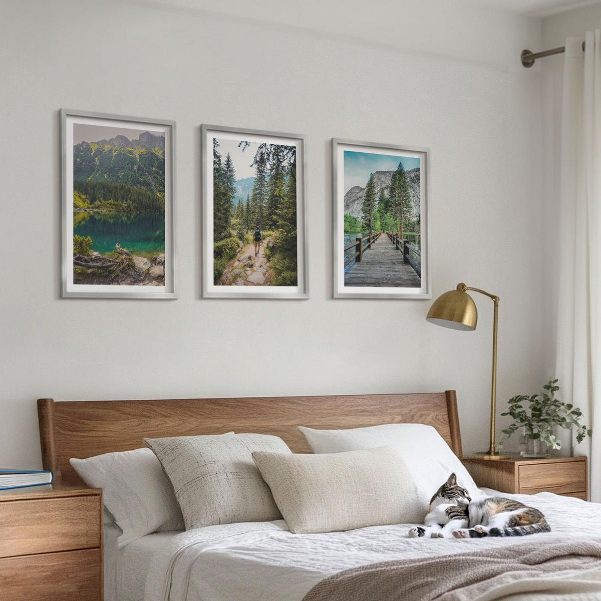 WANDBILDER 3er Set - 40x60 cm Silberner Rahmen - Berge, Seen, Wälder, Wege - Silberfarben, Kunststoff (40/60cm) - ArtPrintCave