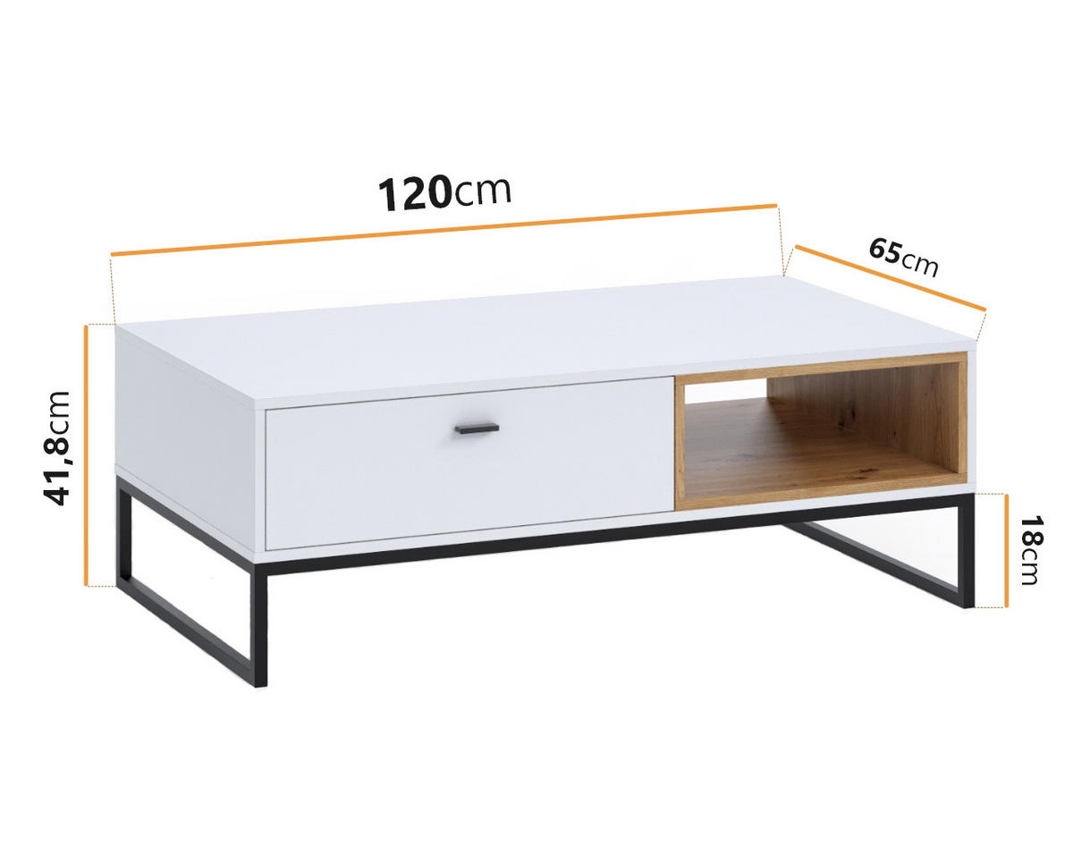 COUCHTISCH Randy 120/65/42 Weiß - Schwarz/Weiß, Holzwerkstoff/Kunststoff (65/120/41cm) - Ravio