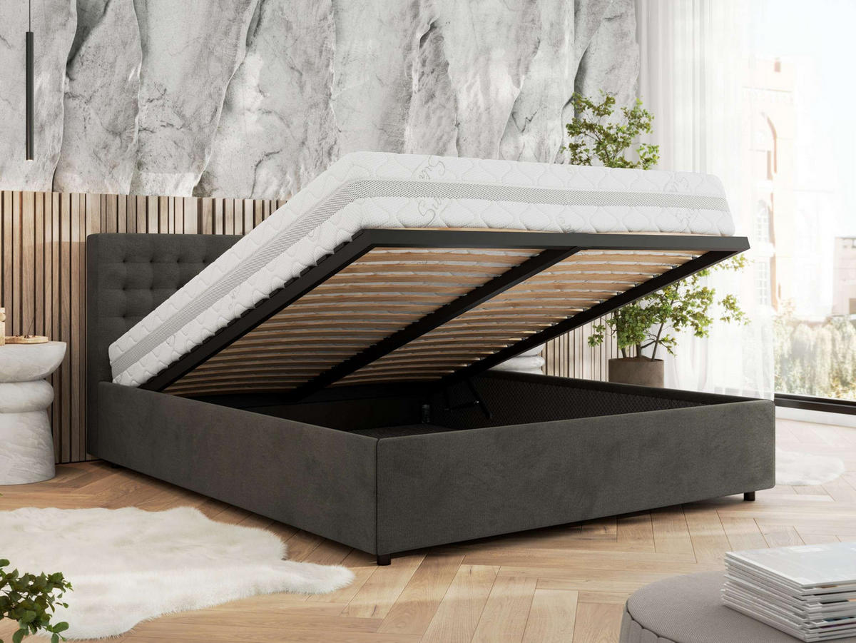 POLSTERBETT PAVO CLASSIC 160/200 - Dunkelgrau Velvet - Schaum-Matratze - Dunkelgrau, Textil (160/200cm) - MKS