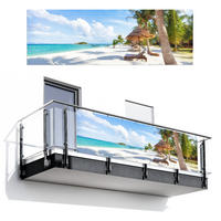 BALKON-SICHTSCHUTZ Strand - Meer - Palmen 300x100 cm - Hellblau, Kunststoff (300/100cm) - MuchoWow