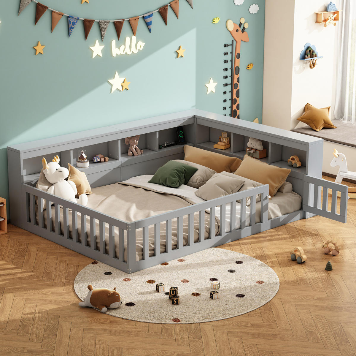 KINDERBETT Tagesbett 140/200 cm aus Holzwerkstoff mit USB-Anschluss und Stauraum Grau - Grau, Holzwerkstoff (140/200cm) - Modenvie