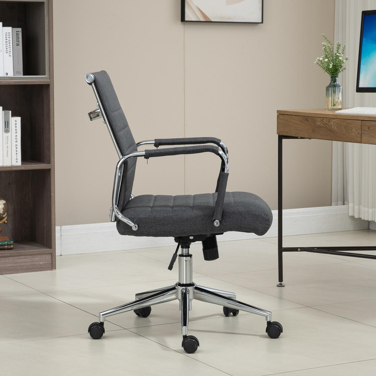 SCHREIBTISCHSTUHL OFFICE COMFORT LB Stoffbezug Dunkelgrau - Dunkelgrau/Silberfarben, Textil/Metall (56/103/64cm) - SVITA