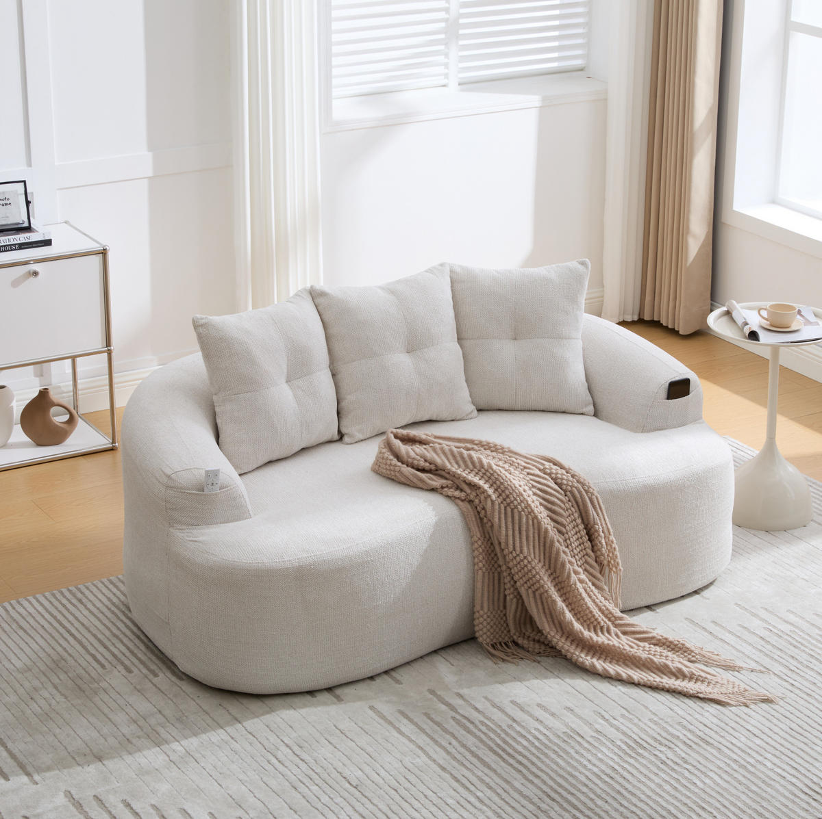 SOFA 2-Sitzer in Beige Chenille 164 x 92 x 60 cm - Beige, Holzwerkstoff (164/60/92cm) - Meubliv