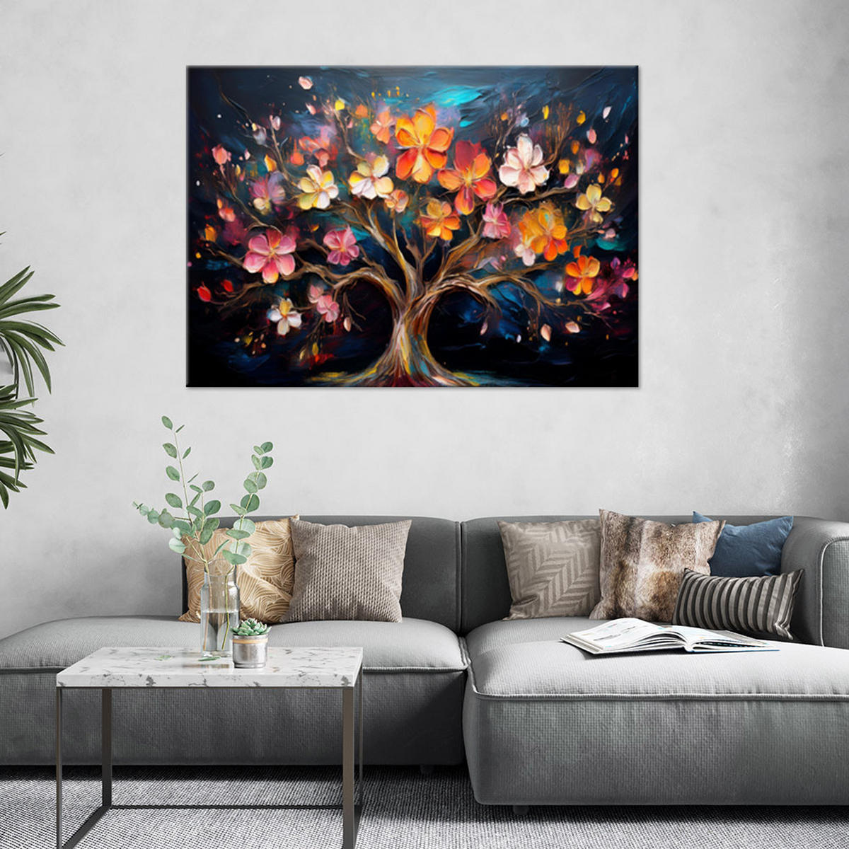 LEINWANDBILD Bunter Baum des Lebens-Abstraktion 100x70cm - Multicolor, Textil (100/70cm) - Feeby