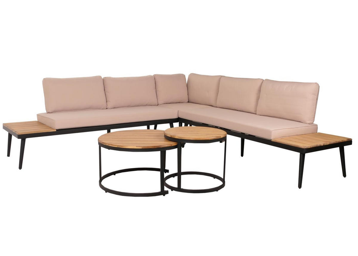 LOUNGE-SET Gartengarnitur Hellbraun Kissen Beige - Braun, Metall - PROREGAL