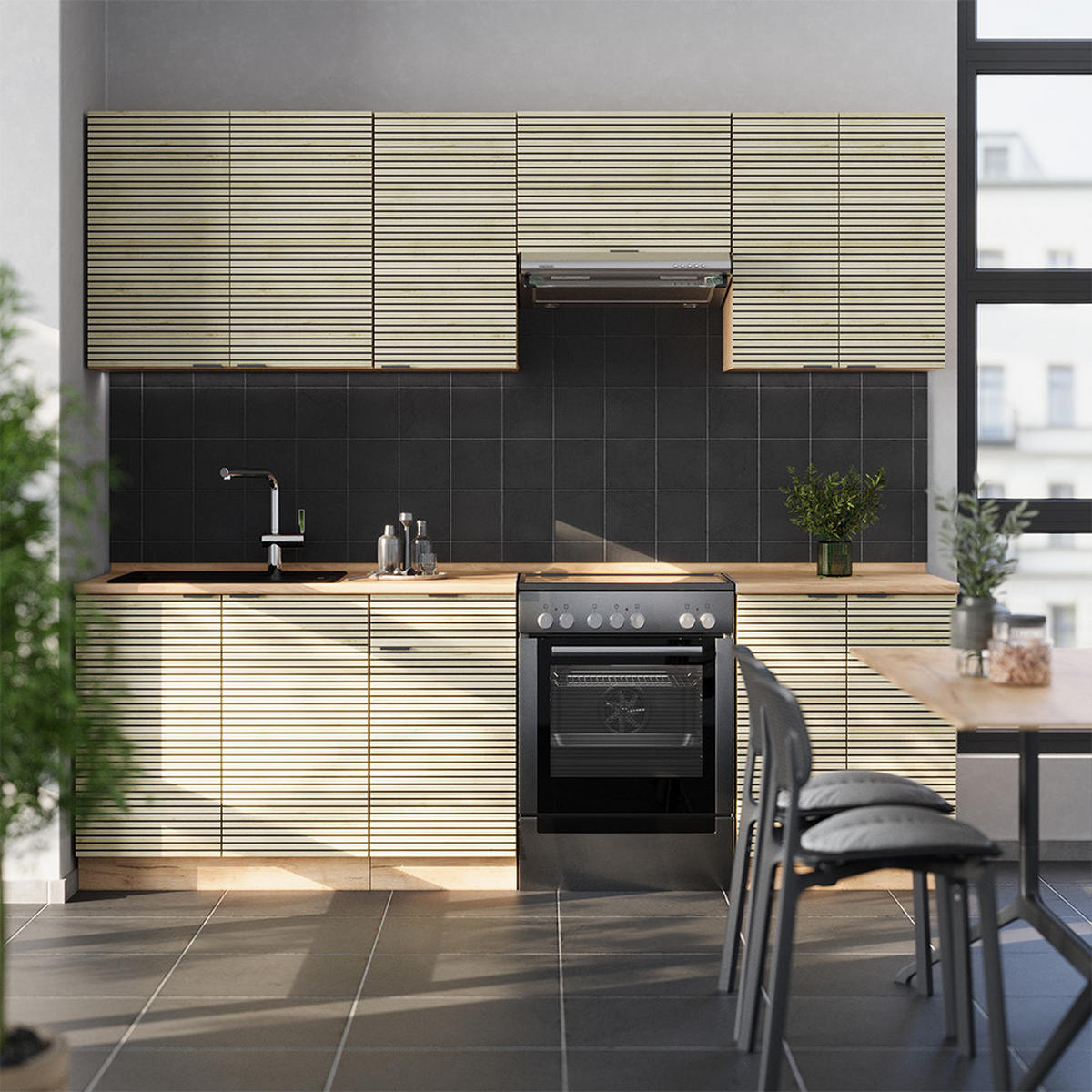 KÜCHENZEILE Fame-Line Eiche Paneel/Goldkraft Eiche 240 cm ohne Arbeitsplatte - Hellbraun/Eiche Wotan, Holzwerkstoff (240/81.6/46cm) - Vicco