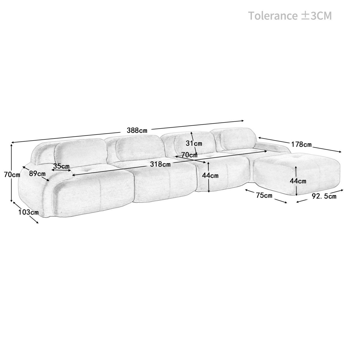 ECKSOFA modular rahmenlos Cord Braun - Braun, Kunststoff (178/388cm) - Meubliv