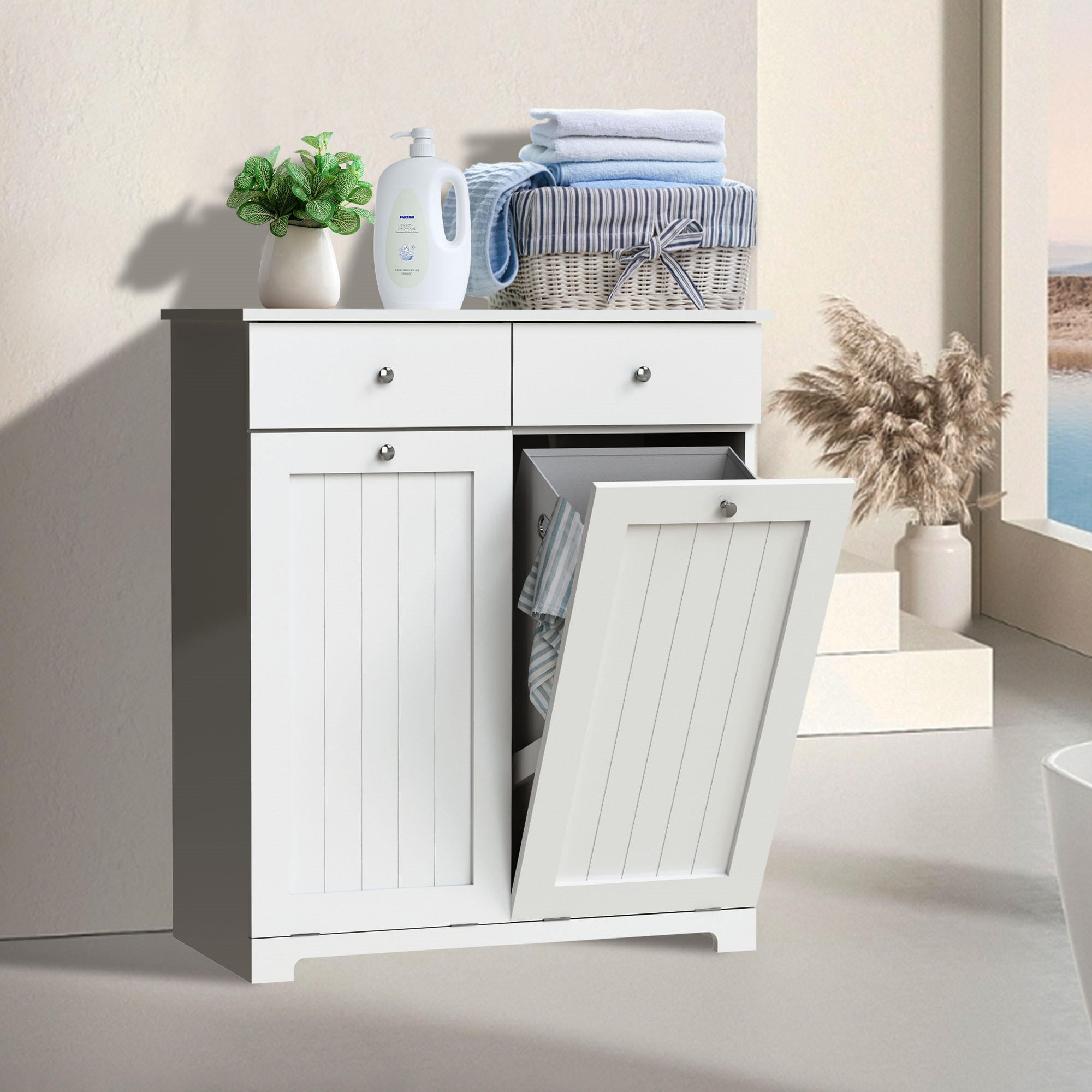 WÄSCHESCHRANK - Weiß, Holzwerkstoff (37/90/75cm) - ML-DESIGN