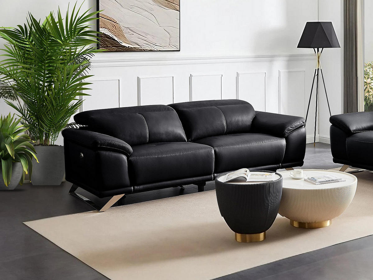 RELAXSOFA - 3 Personen - leder - schwarz Azidee - Schwarz, Leder (220/76/107cm) - Vente-Unique