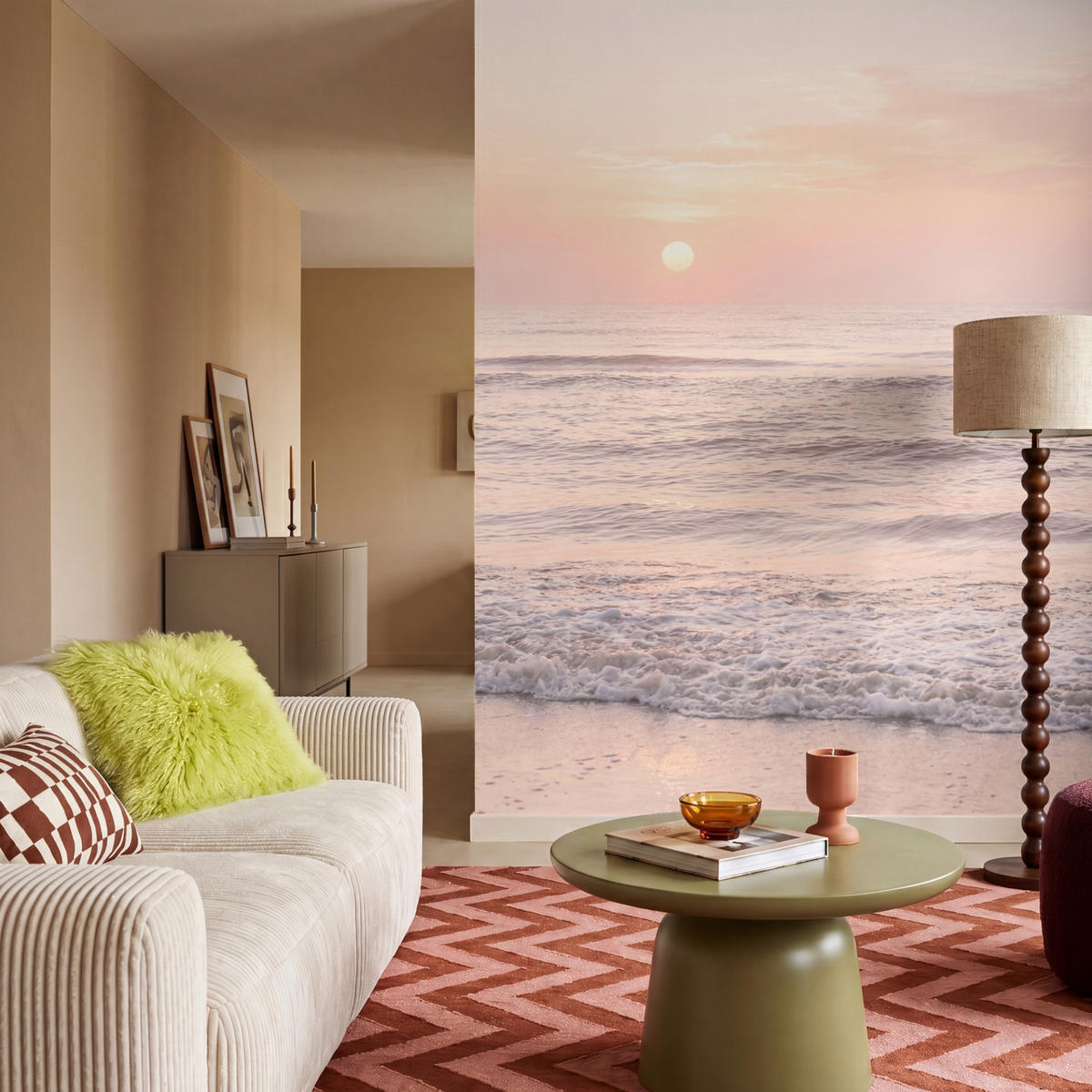 TAPETE - Sonne - Strand - Rosa - 160x220 cm - Hellrosa, Papier (160/220cm) - OnlyWow