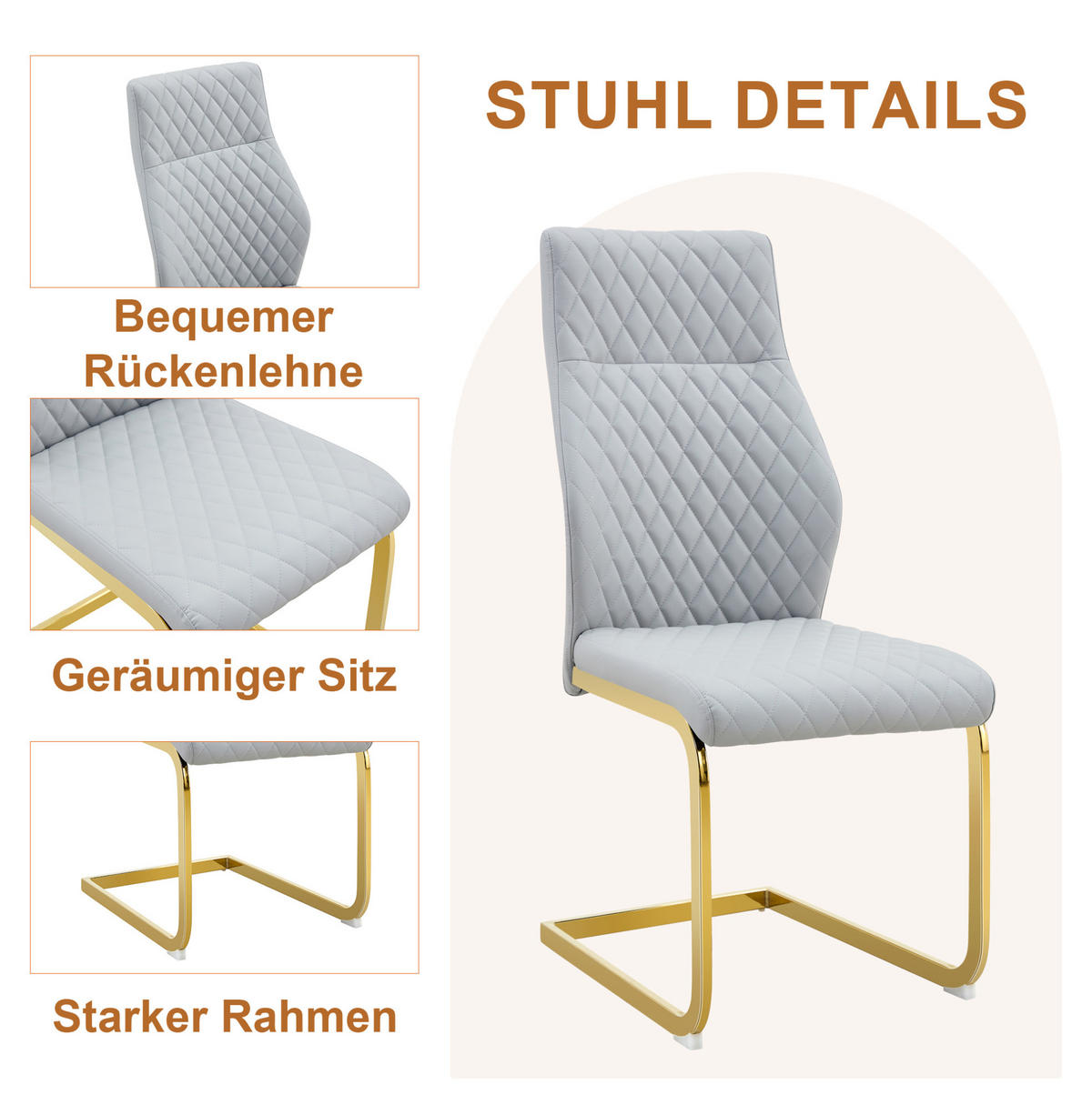 TISCH-STUHL-SET Glas 85 cm Gold Hellgrau 5-tlg. - Goldfarben, Metall (85/76/85cm) - Meubliv