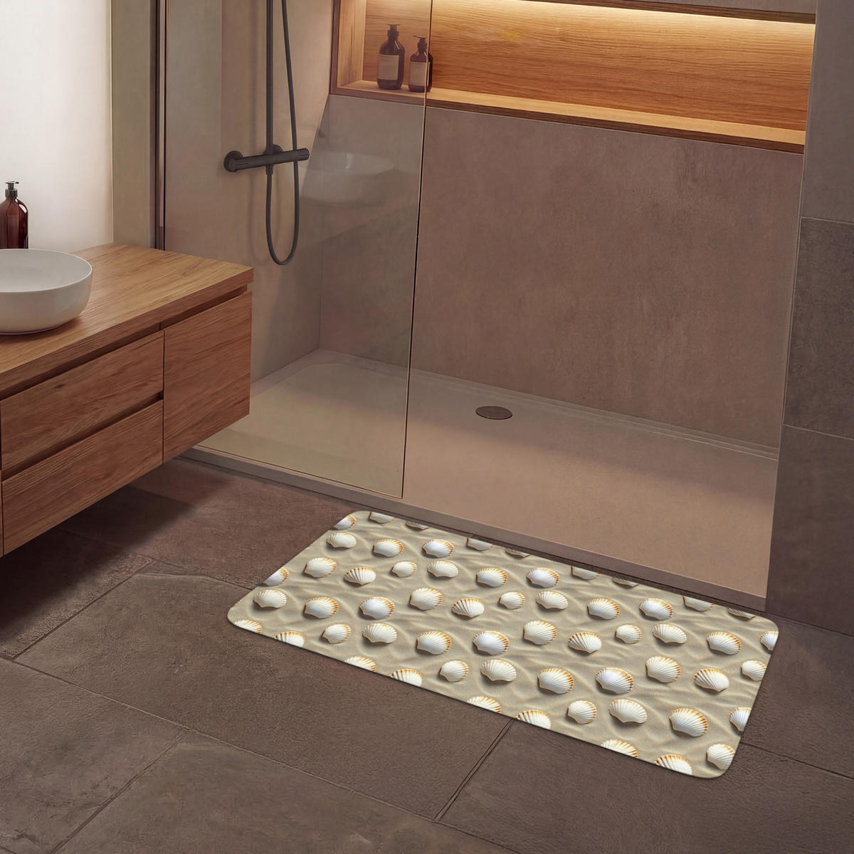 KOUPELNOVÁ PŘEDLOŽKA Mušle - Písek - Námořní 120x60 cm - písková barva, textil/plast (120/60cm) - OnlyWow