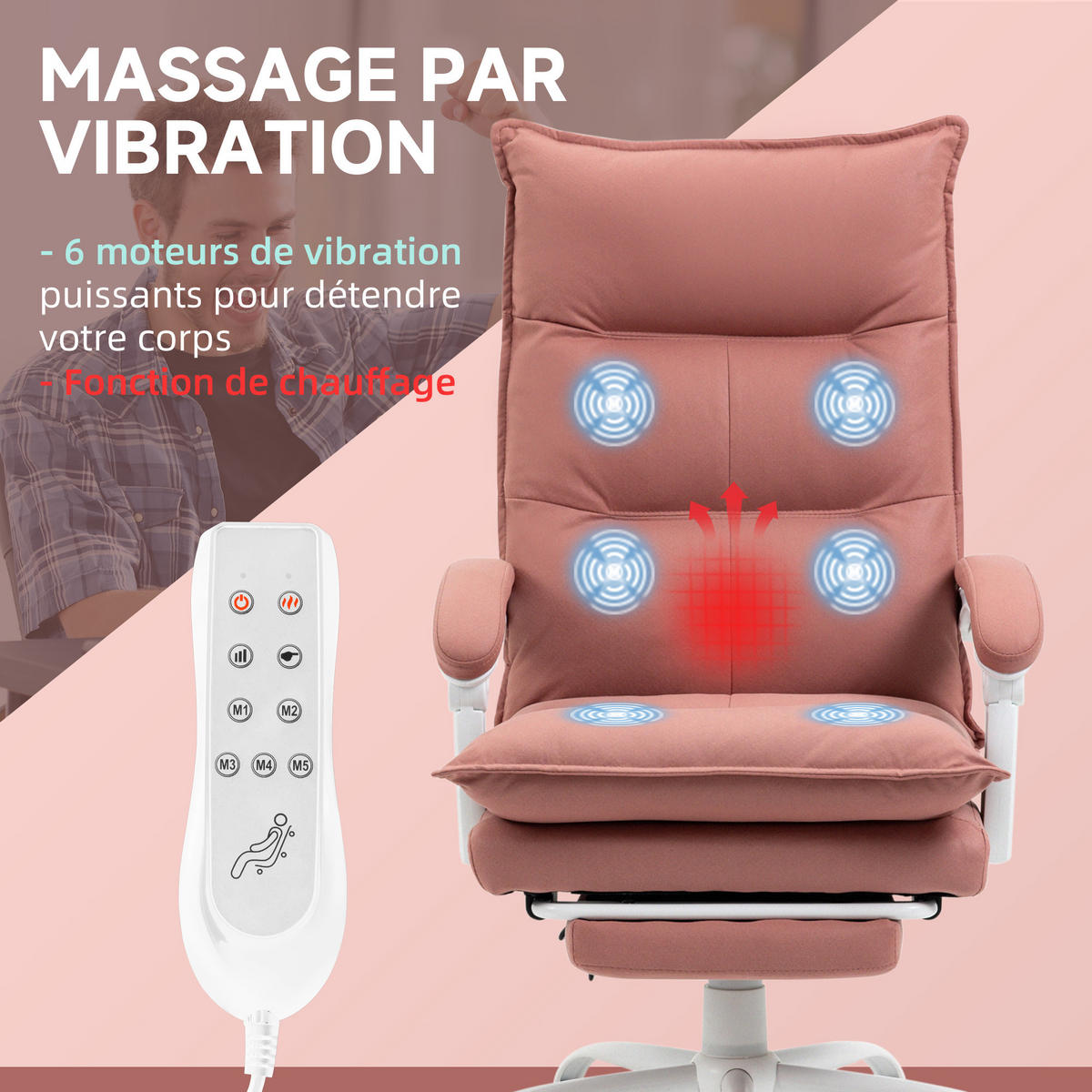 CHEFSESSEL DE-11736 MIT MASSAGE- & HEIZFUNKTION Rosa - Pink, Metall (66/121.5/74cm) - ComfortXL